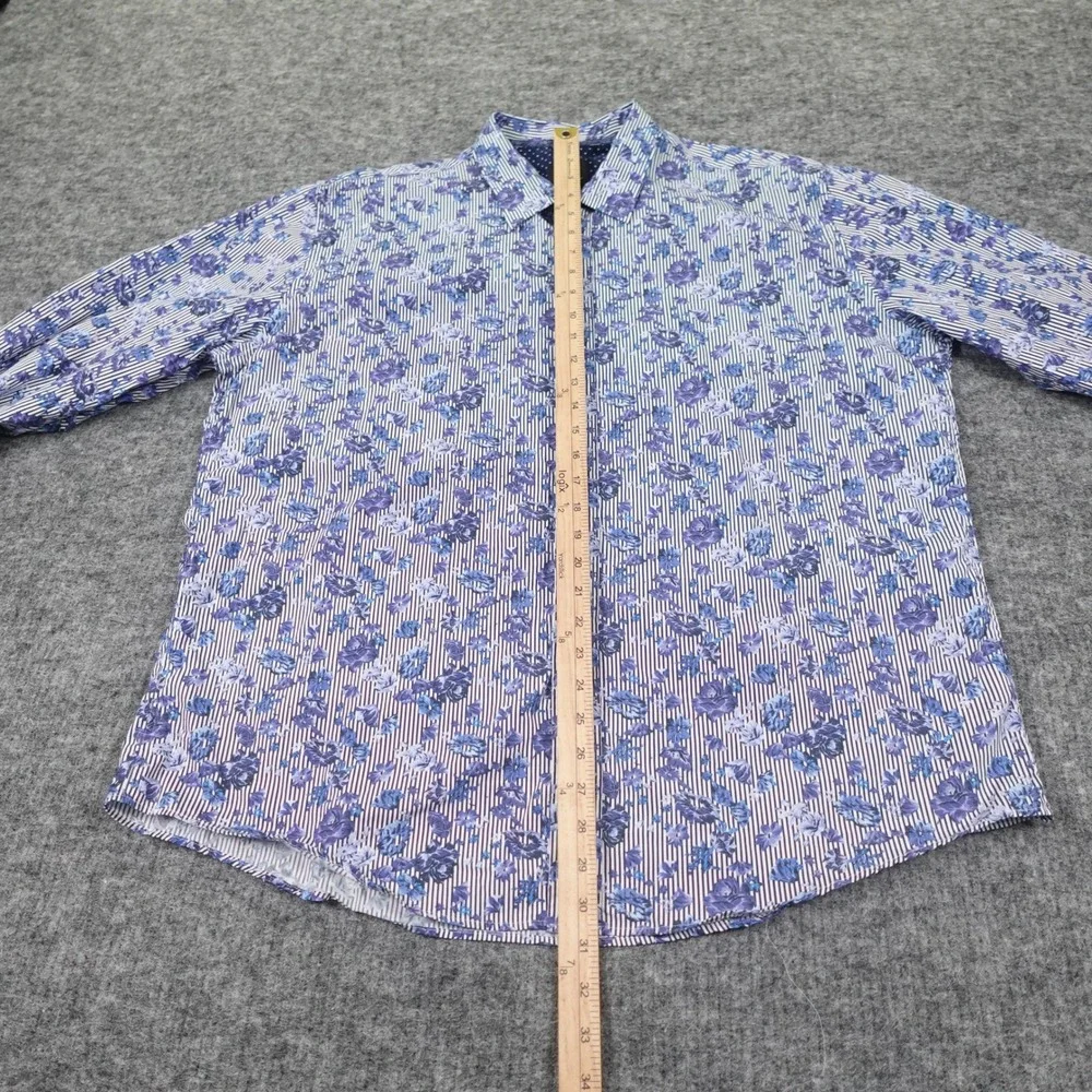 1 Like No Other London Shirt Mens XXL Blue Floral Stripe‎ Long Sleeve Casual